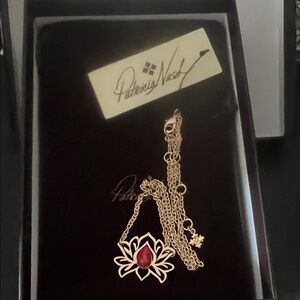 Gold and Red Lotus Pendant Necklace